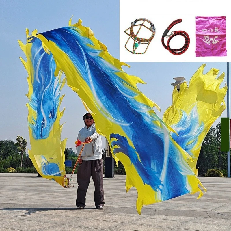 

Лента-хвост для танца дракона с узором Цилинь (6/8 метров), с головой, для фестивальных выступлений, моющаяся