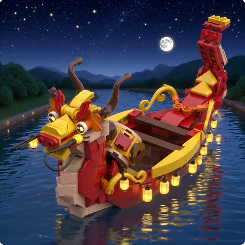 

MOC City Street View Series Dragon Boat Building Blocks Medieval Ship Christmas Halloween Friend Boys Girls Bricks Toys Gifts