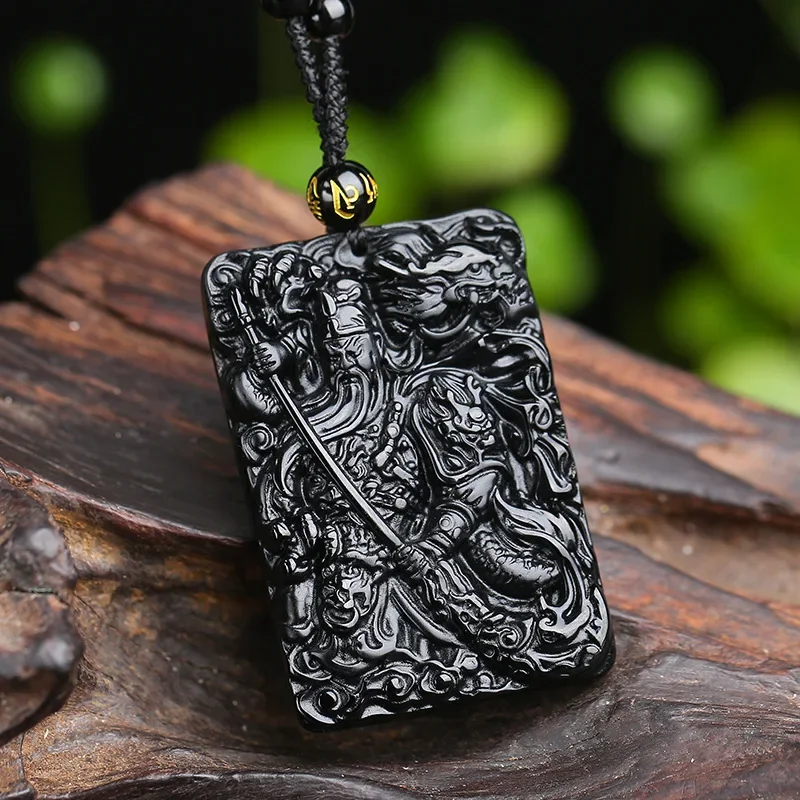 Obsidian Guan Gong pendant men's domineering Guan Yu men's necklace pendant jewelry sweater chain