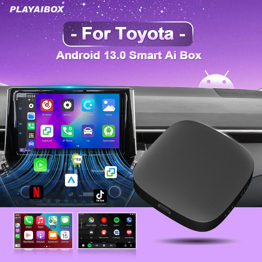 

Android 13 Carplay Ai Box беспроводной Carplay Android авто для Youtube Netflix для Toyota Avalon C‑HR RAV4 86 Corolla Prius Yaris