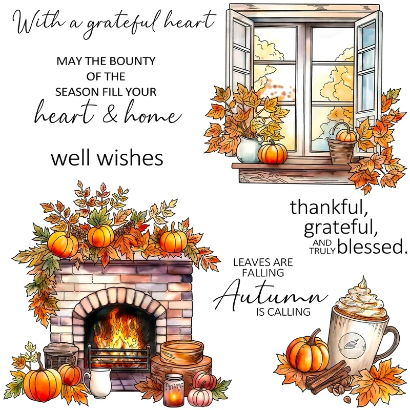 Autumn Day Pumpkin Maple Leave Cutting Dies Clear Stamp DIY Scrapbooking Metal Dies Silicone Stamp Cards Albums Decor