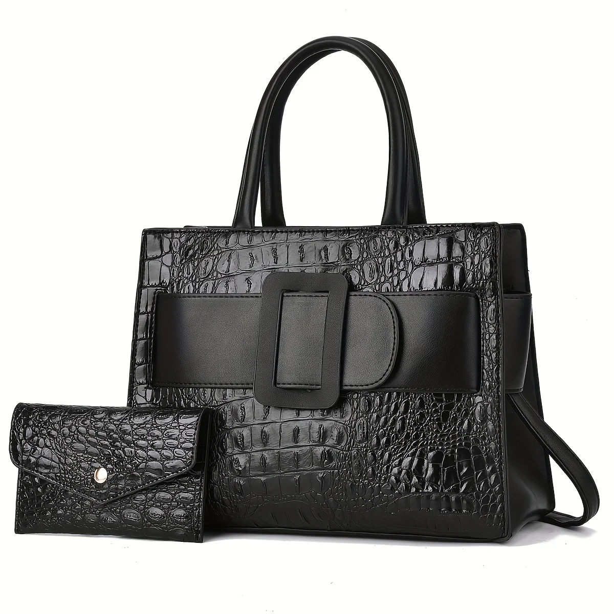Women's bag set 2-piece, fashionable and simple crocodile pattern women's handbag, casual and versatile