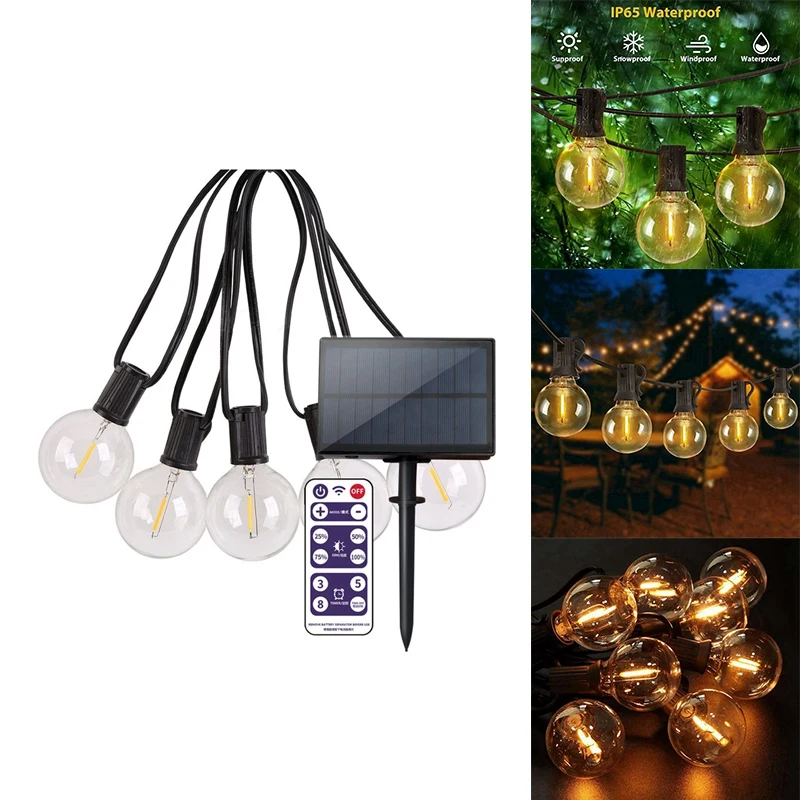 

G40 Solar String Lights With Remote Control Outdoor Waterproof LED Globe Shatterproof Bulbs For Patio Party