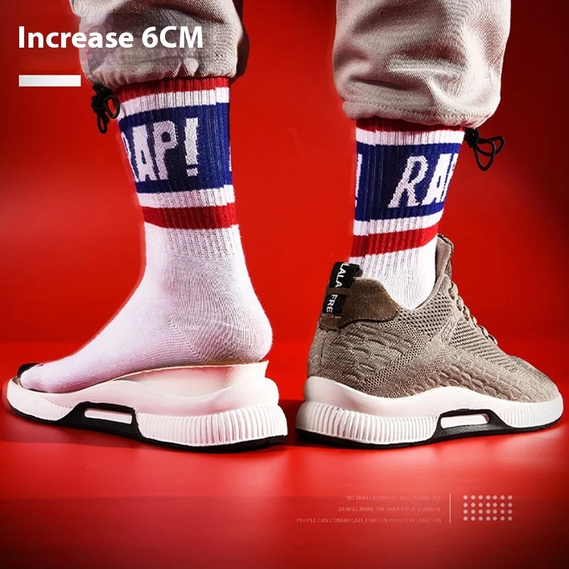 Men Sneakers Elevator Shoes Hidden Heels Breathable Heightening Shoes For Men Increase Insole 6CM Sports Casual Height Shoes