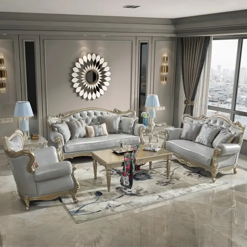 European leather sofa American light luxury first layer cowhide French all solid wood