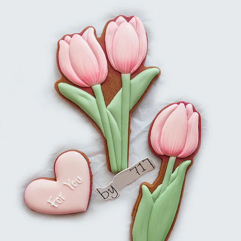Mother\'s Day Frosting Cookie Embosser Mould Carnation Flower Cookie Thanksgiving Teachers Day Tulip Pattern Biscuit Cutters Mold