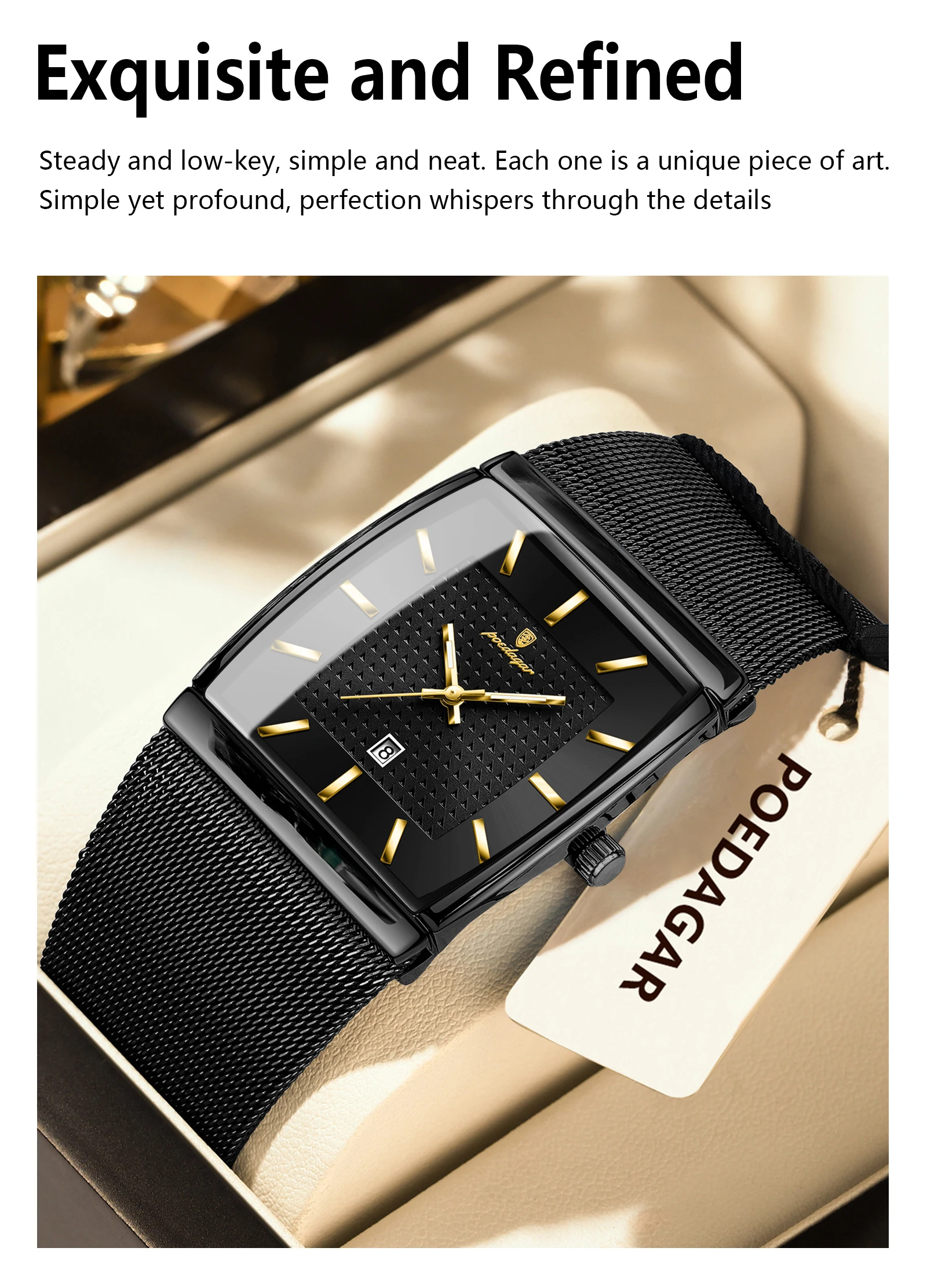 POEDAGAR Top Luxus Männer Armbanduhr Wasserdicht Leucht Edelstahl Mesh Datum Mann Uhr Mode-Business Quarz herren Uhren – Detail 14