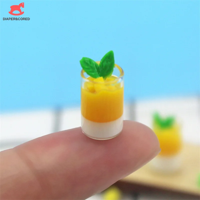 1pcs Dollhouse Simulated Mini Mango Pudding Drinks Model Doll House Food Decoration Accessories Toys