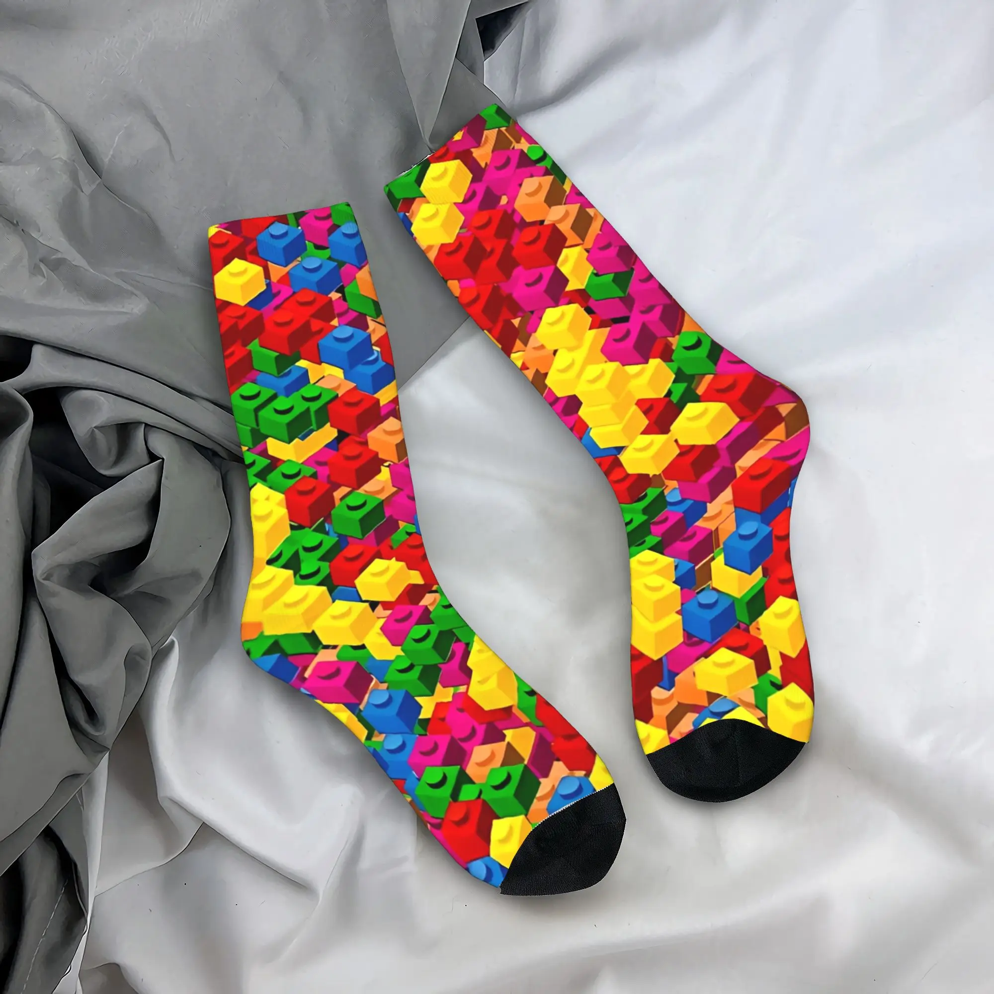 Fashion Men's Socks Casual Scattered Colored Bricks Funny Sock Polyester Legos  Graphic Women Socks Spring Summer Autumn Winter