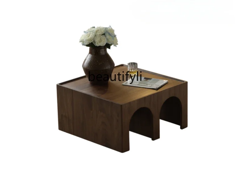 North American black walnut solid wood coffee table medieval simple living room household side table rack dual-purpose