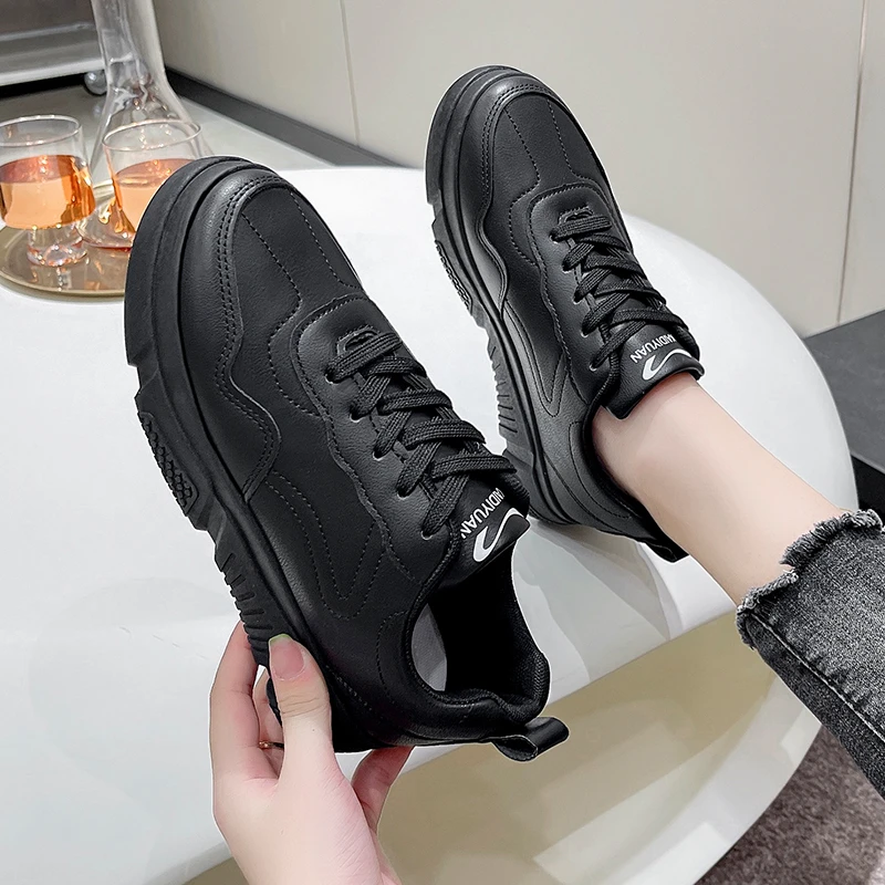 

Fashion Women Sneakers Leather Casual Shoes Lace-Up Trainer Lightweight Walking Sneakers Zapatillas 2023 Women's Vulcanize Shoes