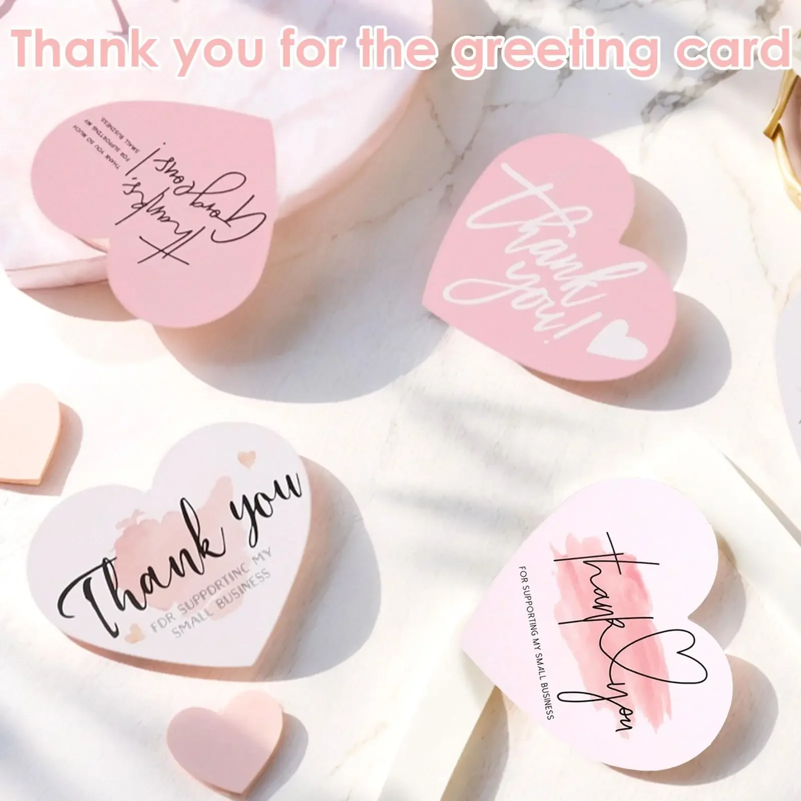 Liebesherz-Dankeschön-Anhänger, rosa Grußkarten für kleine Unternehmen, Verpackung, Geschenkanhänger, Schmuckkarten-Set, 50/100 Stück – Detail 2