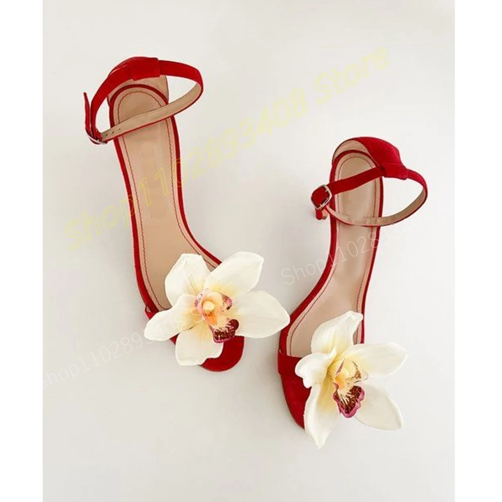 Rose Red Flower Cross Tied Hollow Sandals Eleagant Ankle Strap Stiletto High Heel Sexy Women Shoes 2024 Zapatos Para Mujere