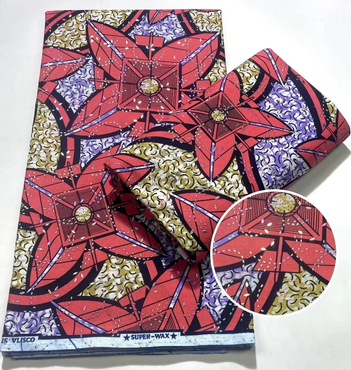 African Wax Fabric WIth Crystal Strips Wax Block  Fabrics For Women Dress, 6 Yards/Lot African Wax view 3