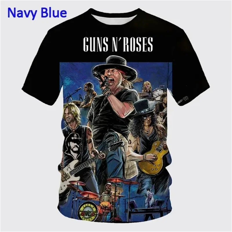 Nieuwe Zomer Geweren Rock Band 3d Print T-Shirt Heren Korte Mouw Leuke Hiphop Unisex Casual Mode Sport T-Shirt Punk Tops