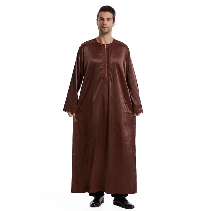 Mężczyźni Saudi Abaya Jubba Thobe Muslim Casual Open Zipper Long Dress Turkey Arabic Kaftan Islamic Dubai Clothing Caftan Abayas Robe