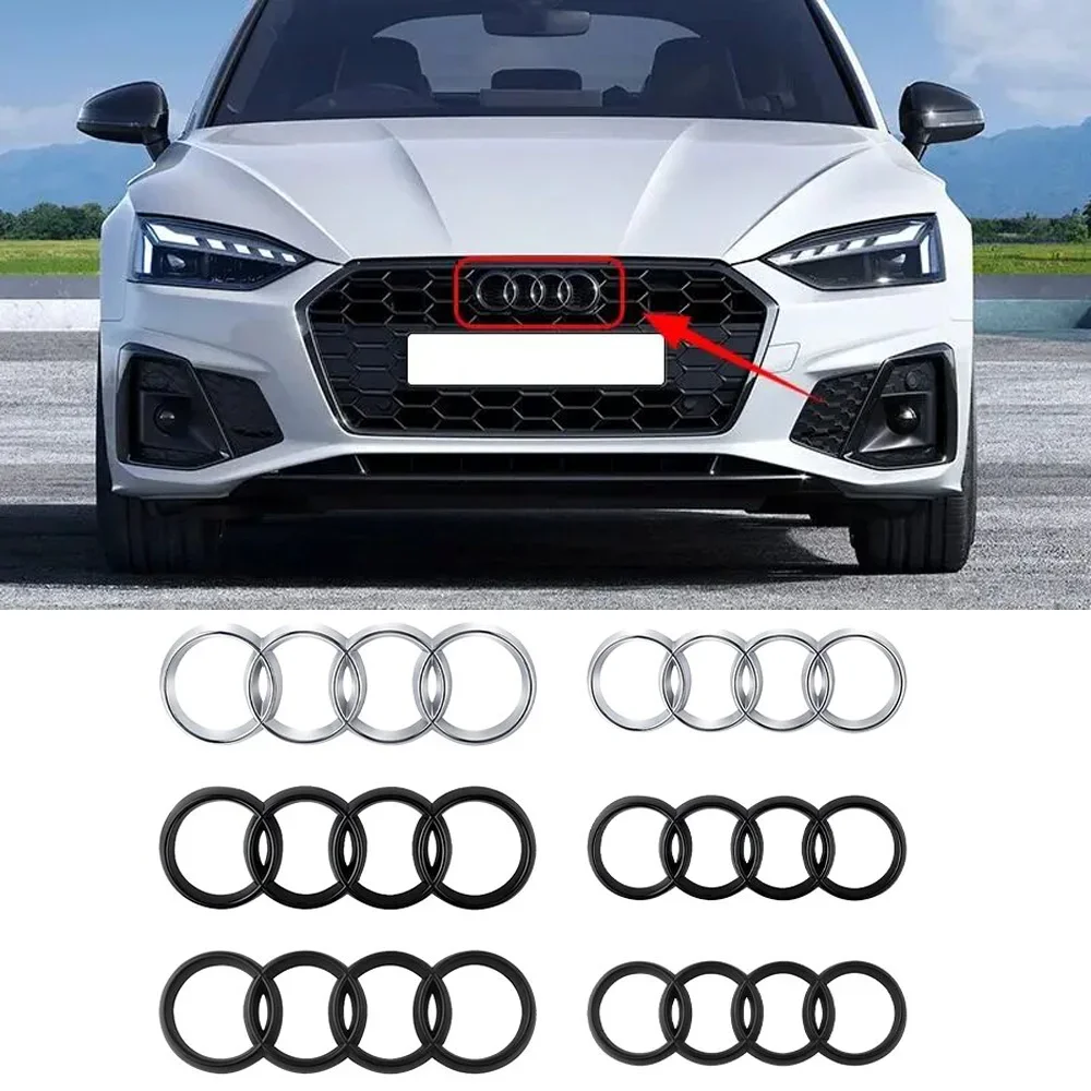 

25pcs 4 Rings Logo ABS Chrome Black Car Front Hood Emblem Bonnet Badge Rear Trunk Badge For Audi A3 A4 A5 A6 A7 A1 Q2 Q3 Q5 Q7TT