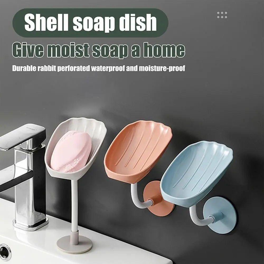 Wall-Mounted Soap Dish Plastic Sucker Soap Container Box Bendable Draining Soap Tray Toilet Laundry Supplies Tray