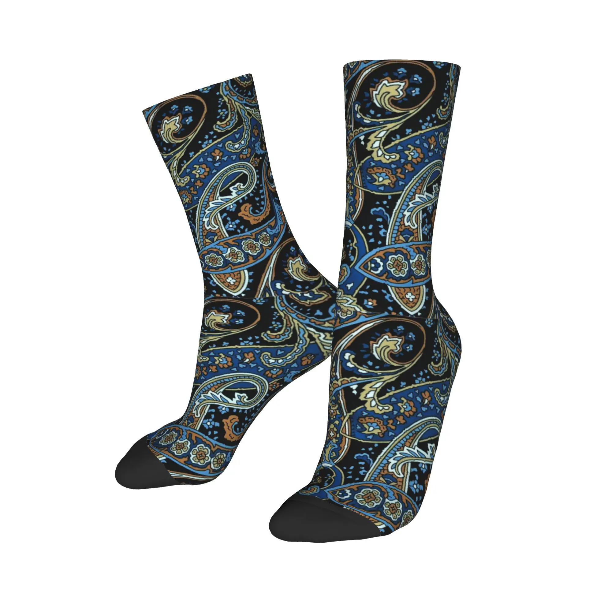 Blue and Black Paisley Pattern Stockings Novelty Socks Spring Non Slip Socks Women Men Outdoor Sports High Quality Socks