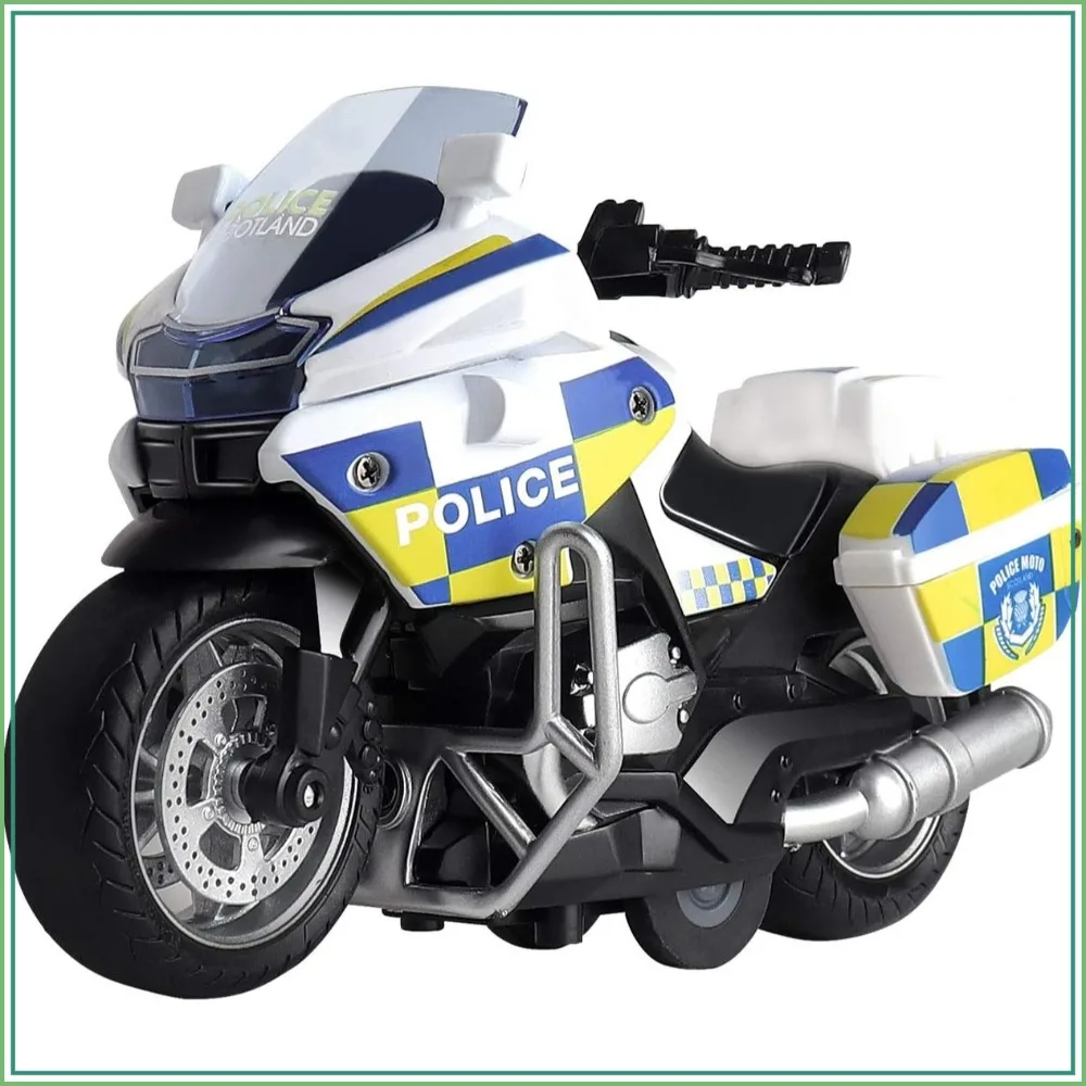 

Pull Back Police Motorcycle Toy with Lights & Sounds for Boys 3-9, White