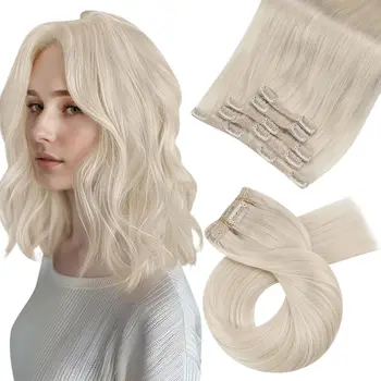 Moresoo กิ๊บติดผมผมต่อมนุษย์แท้, กิ๊บติดผมบราซิลเลียนผมเรมี่ผ้าลูกไม้คู่ยาว70ก. 5ชิ้น