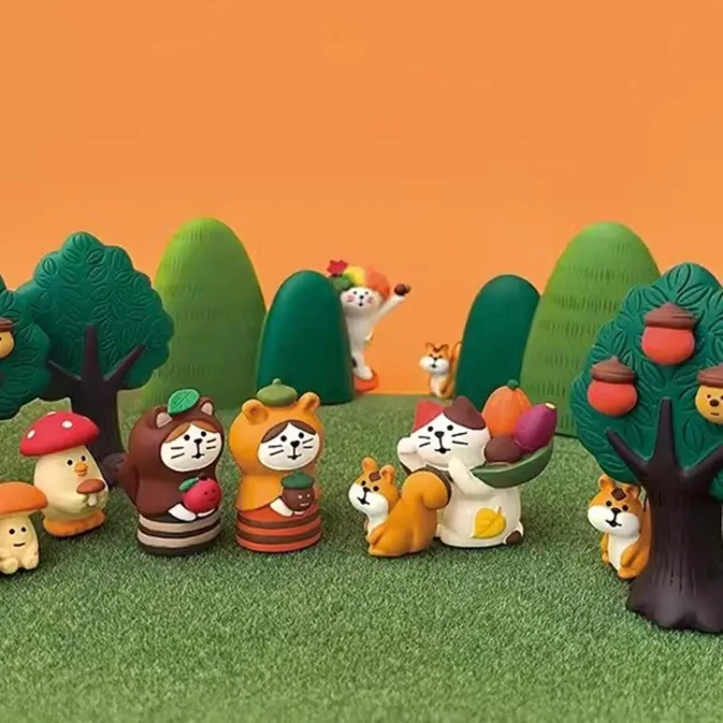 Zakka Autumn Harvest Season Series Cute Cat Fashion Play Miniatures Headscarf Cat Squirrel Potato Fox Resin Decoration Crafts