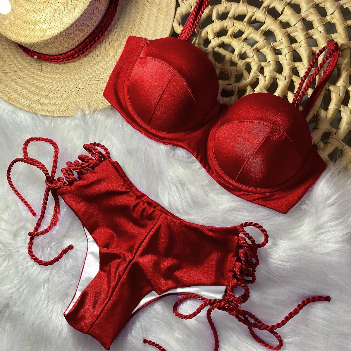 

2024 Underwire Bikini Swimsuit High Waist Swimwear for Women Push Up Two Piece Bathing Suits Push Up Summer Female