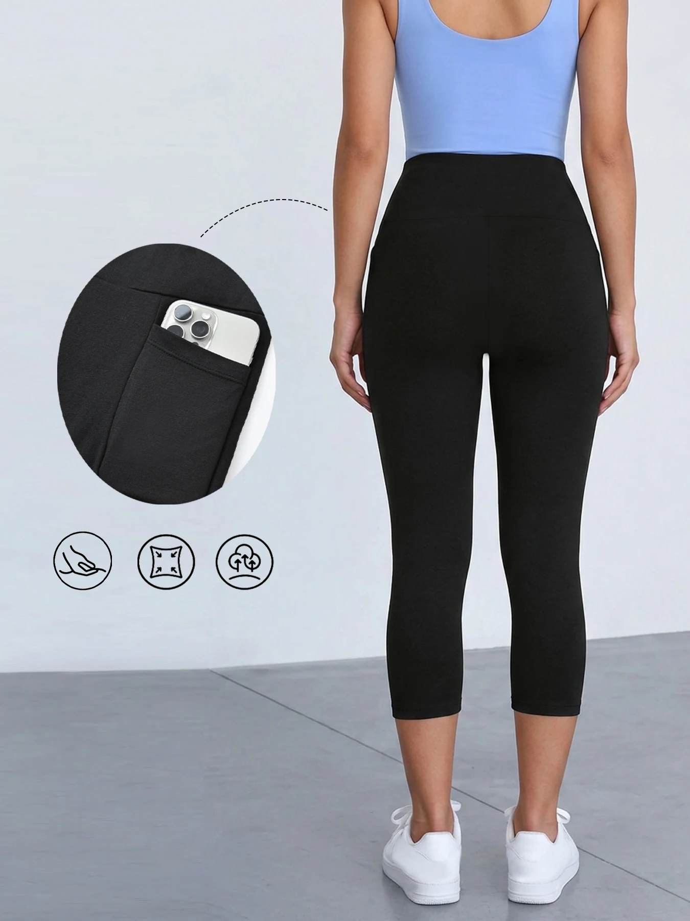 Super Soft Pants for Women High Waisted Capri with Pockets Tummy Control No See Through Running