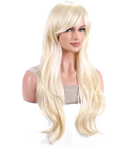 Medium Long Barbie Synthetic Wavy Wigs Blonde Hair Wig with Side Bangs for Ladies and Girls Daily Princess Use Cosplay Party