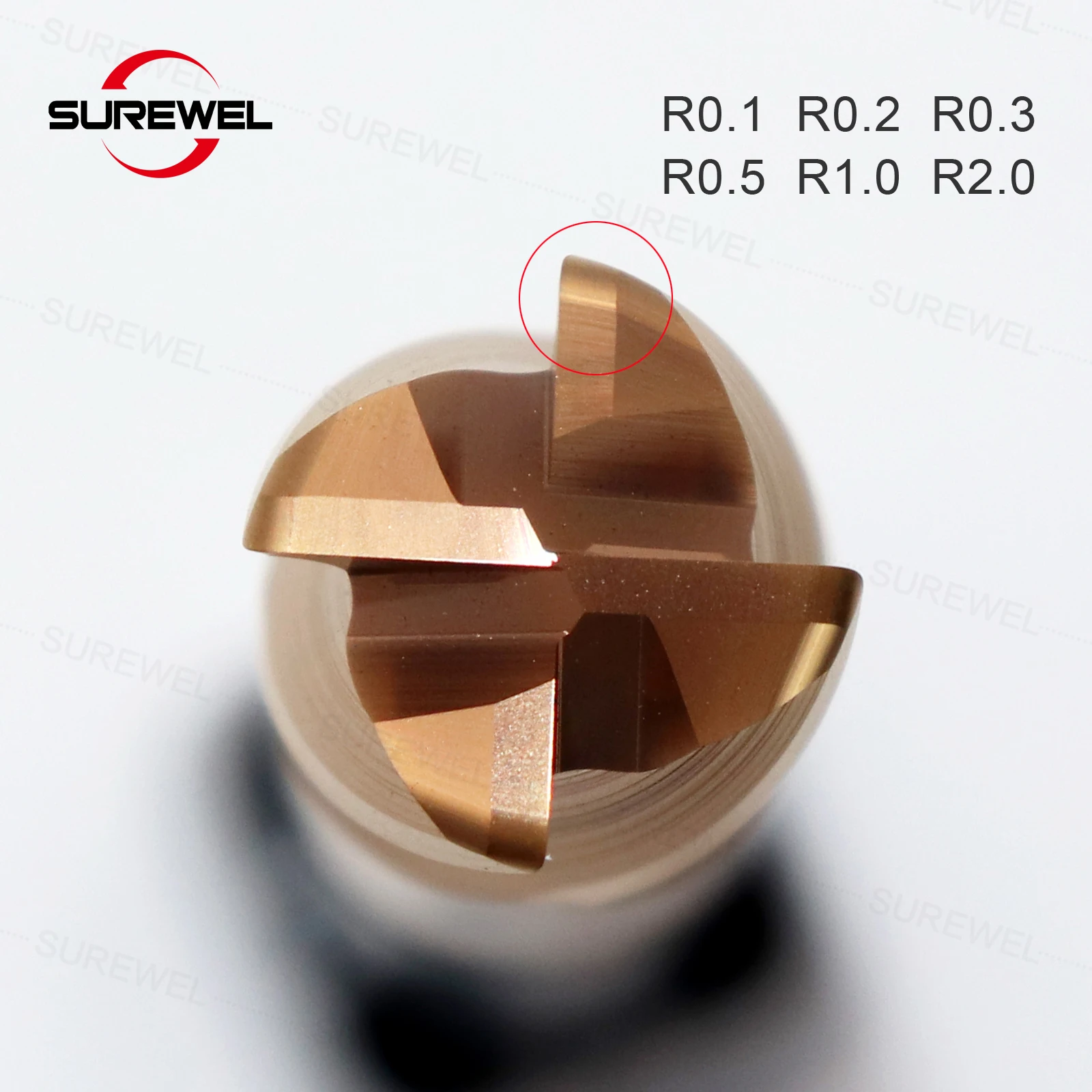 SUREWEL HRC68 Carbide 4Flutes Corner Radius Endmills R0.5 R1 R2 Hardened Material Long Neck Corner Radius Milling Cutter Tool