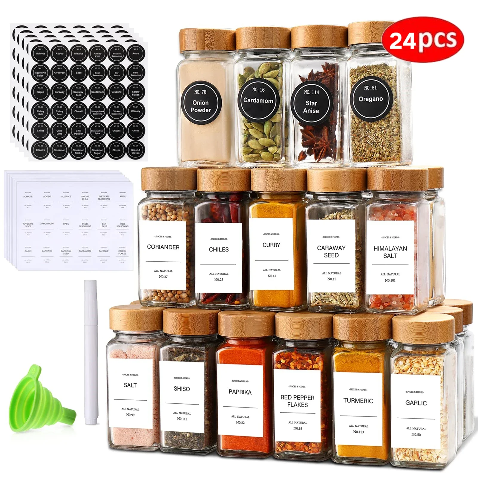 Frascos de vidrio para especias con tapa de bambú, recipientes para condimentos, salero, pimienta, organizador de especias, tarro de especias de cocina, botella picante