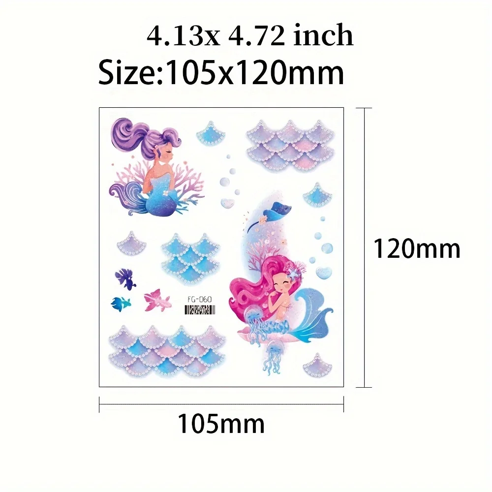 بريق يونيكورن حورية البحر ملصقات الوشم المؤقت للأطفال الكرتون قوس قزح الحصان حورية البحر الوشم لطيف مقاوم للماء الجسم الفن الوشم