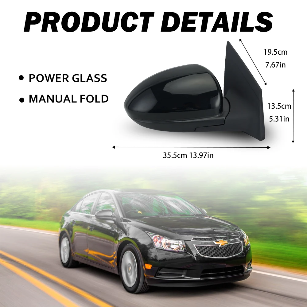 3 Pins Side Rearview Mirror Assembly For Chevrolet Cruze 2009 2010 2011 2012 2013 2014 Black Auto Side Mirror Car Accessories