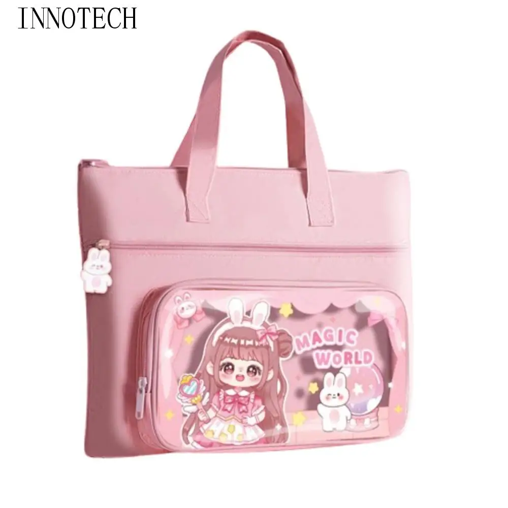 Kawaii كابيبارا حمل حقيبة مدرسية يده قماش كابيبارا حقيبة تعليمية مع مقبض لطيف الباندا متعدد الطبقات منظم الملفات