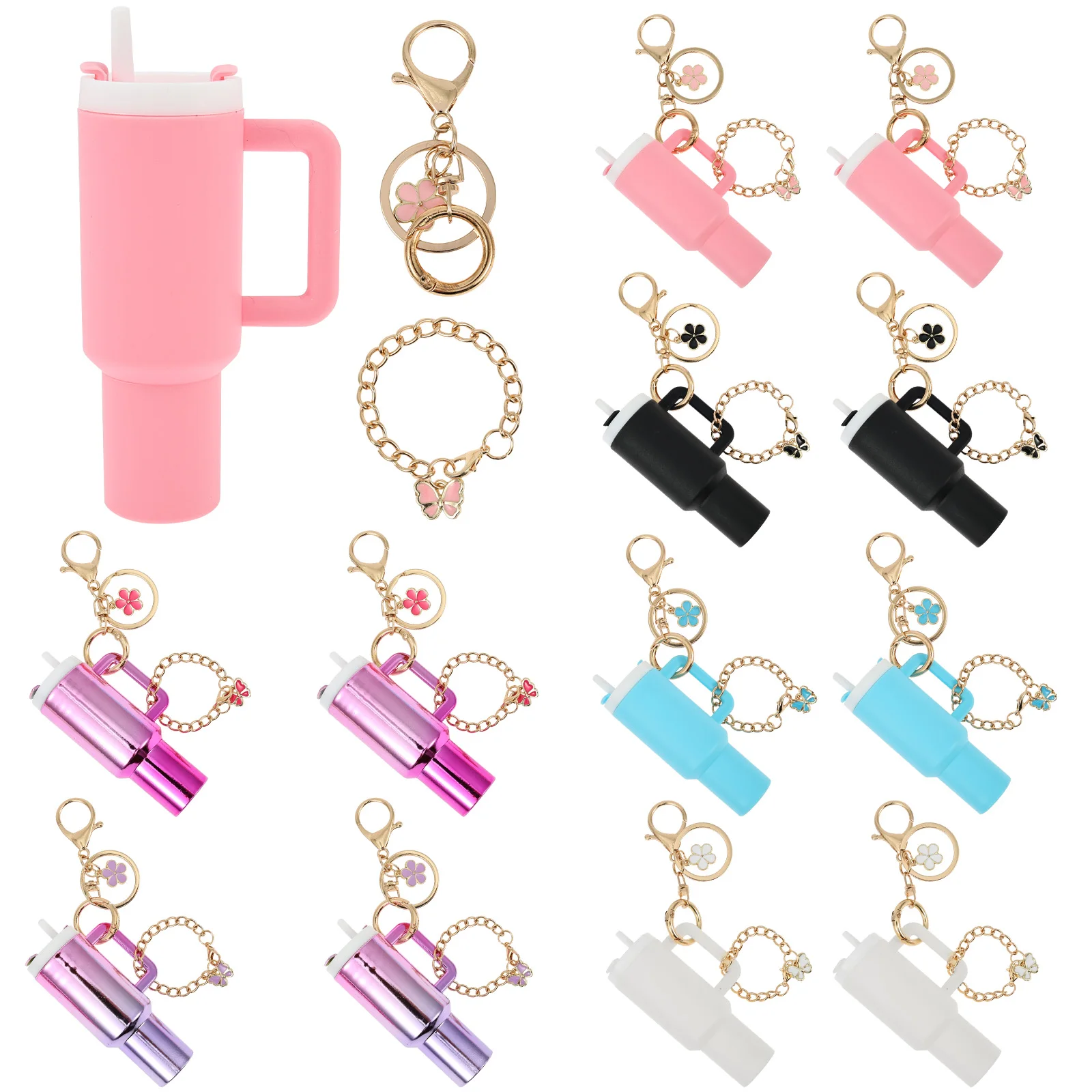 12/30 Pack Mini Tumbler Keychain 2 Way Cute Charm Mini Cup Keychain Lip Balm Holder for Women Purse Handbag Backpack