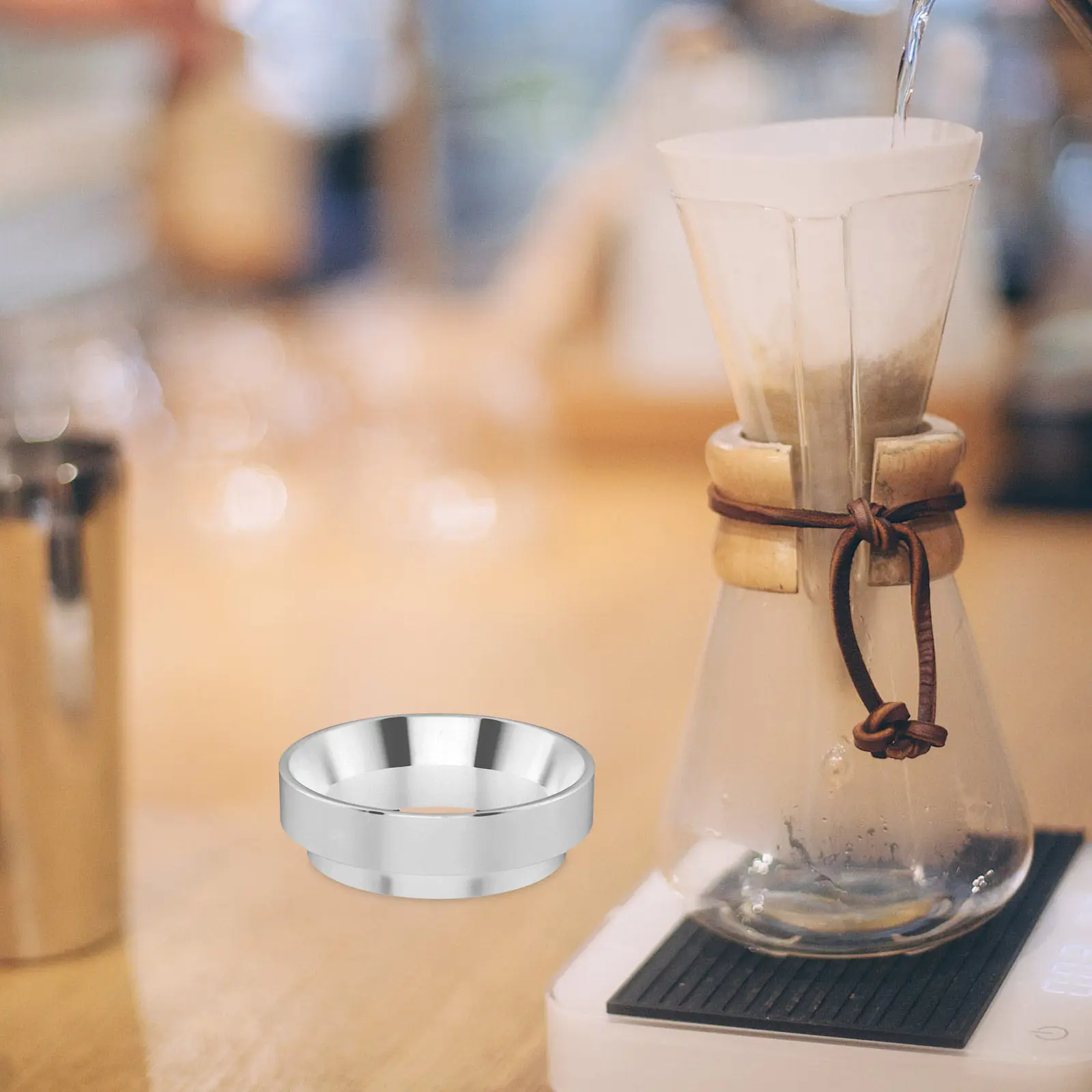 58Mm Aluminum Espresso Dosing Ring Professional Coffee Powder Funnel for Portafilter Reduces Mess Improves Tamping Efficiency