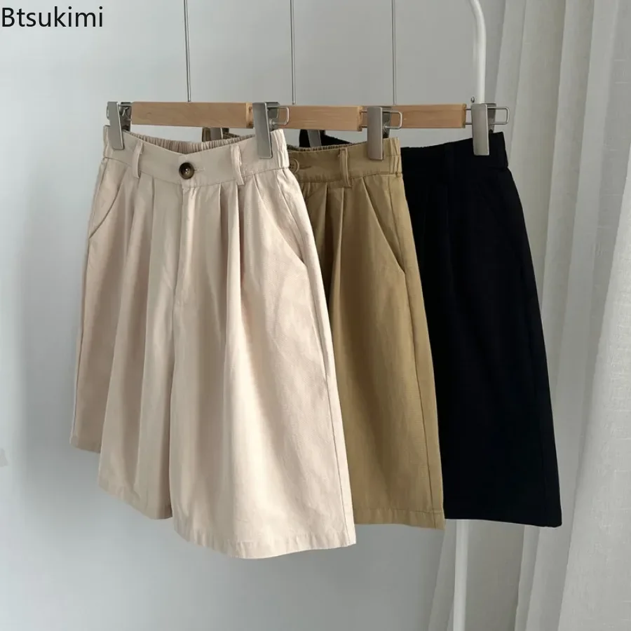 Summer New Women's Solid Versatile Casual Shorts Japanese Style Loose Simple High Waist Wide Leg Short Pants Ladies Retro Shorts