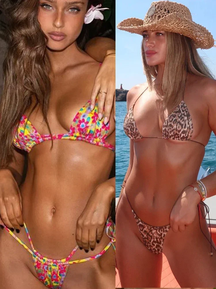 섹시한 비키니 삼각형 마이크로 수영복 여성 수영복 Pleated Blue 수영복 여성 비키니 세트 끈 팬티 Biquinis