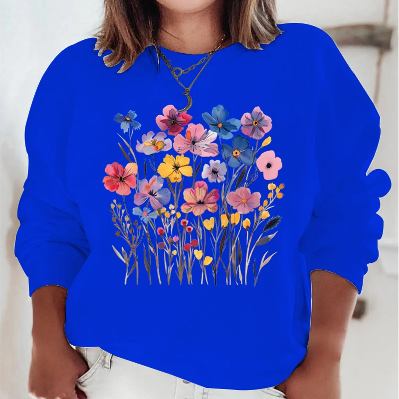 Woman Clothing Vintage Wildflower Print Sweatshirts Women Boho Botanical Gift for Wildflower Lover Retro Flower Print Sweatshirt