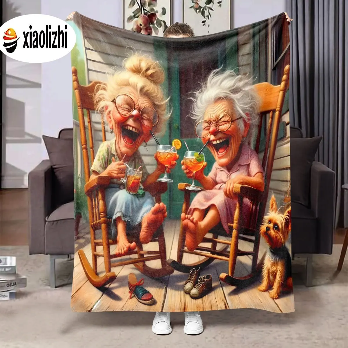 Funny Grandma Friends Rocking Chair Blanket Throw Novelty Art Bedding Decoration Cozy Retro Gift for Seniors Best Friends Couple