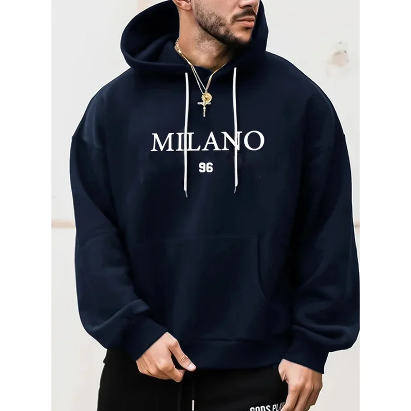 الرجال الخريف والشتاء المألوف عارضة فضفاض المتضخم ميلانو 96 المطبوعة الصوف البلوز مقنعين طويلة الأكمام البلوز