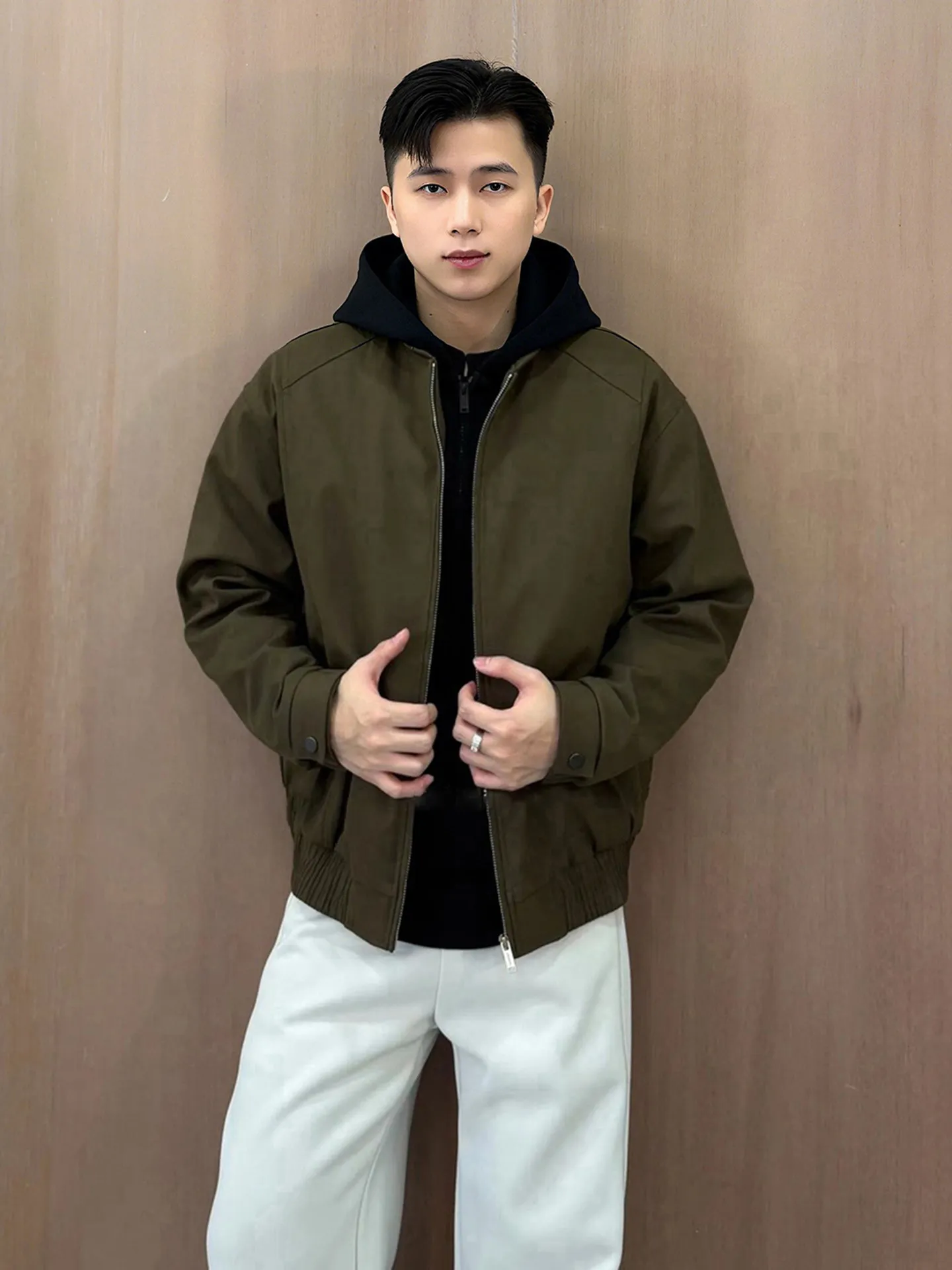 

Men's Thiened Fce Lined Hooded Jaet Stand Fit American Casual Sle Baseball Cotton Coat Youth Faion Winter Outer...