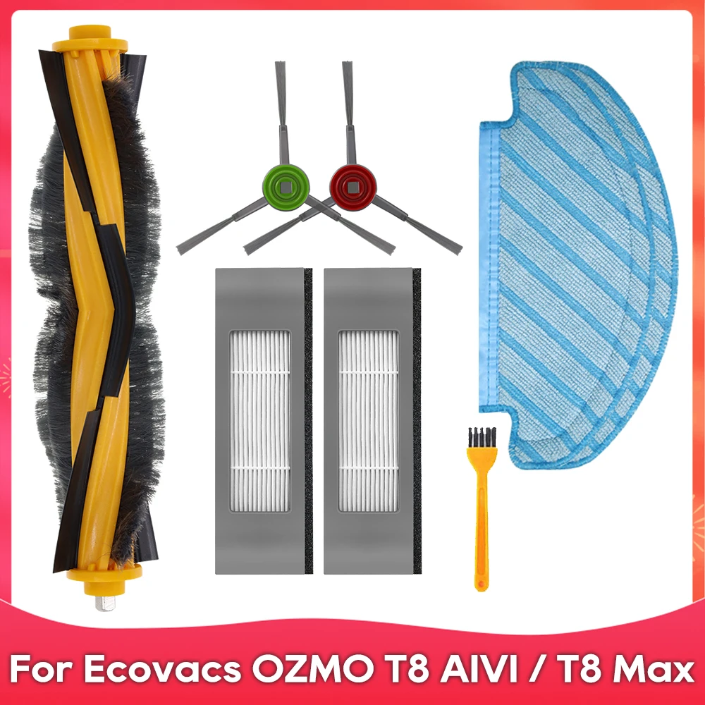 Roller Side Brush Filter Mop Dust Bag Part For Fit For Ecovacs DEBOT OZMO T8+ / T8 AIVI / T8 Max / N8 Plus / N8 Pro Robot Vacuum