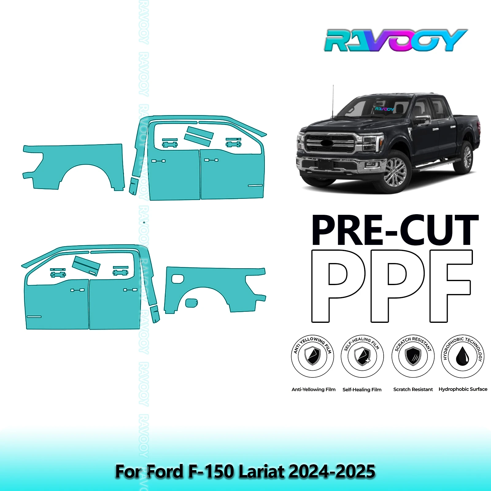 

For Ford F-150 Lariat 2024-2025 8.5mil Clear Matte Pre-Cut PPF Door & A/B Pillar Kit TPU Paint Protection Film Set