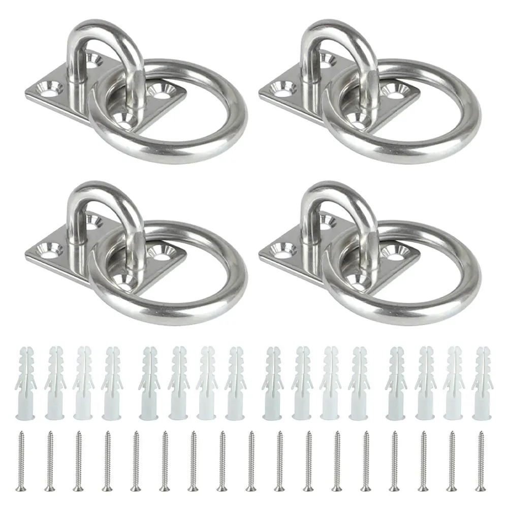 4Pcs Stainless Steel Horse Tie Up Rings Stable Wall Mount Hook For Hay Net Rope Decking Fittings Fixed Safety Buckle Accessories
