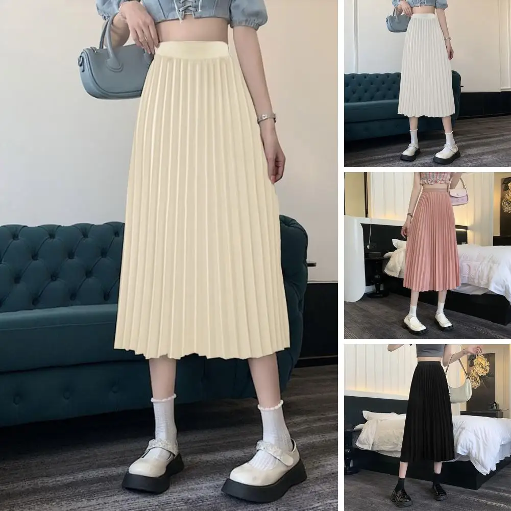 Slimming Skirt Elegant Ladies' Solid Color Pleated Skirt High Waist Calf-length Casual Stylish Autumn/winter Women's Clothing