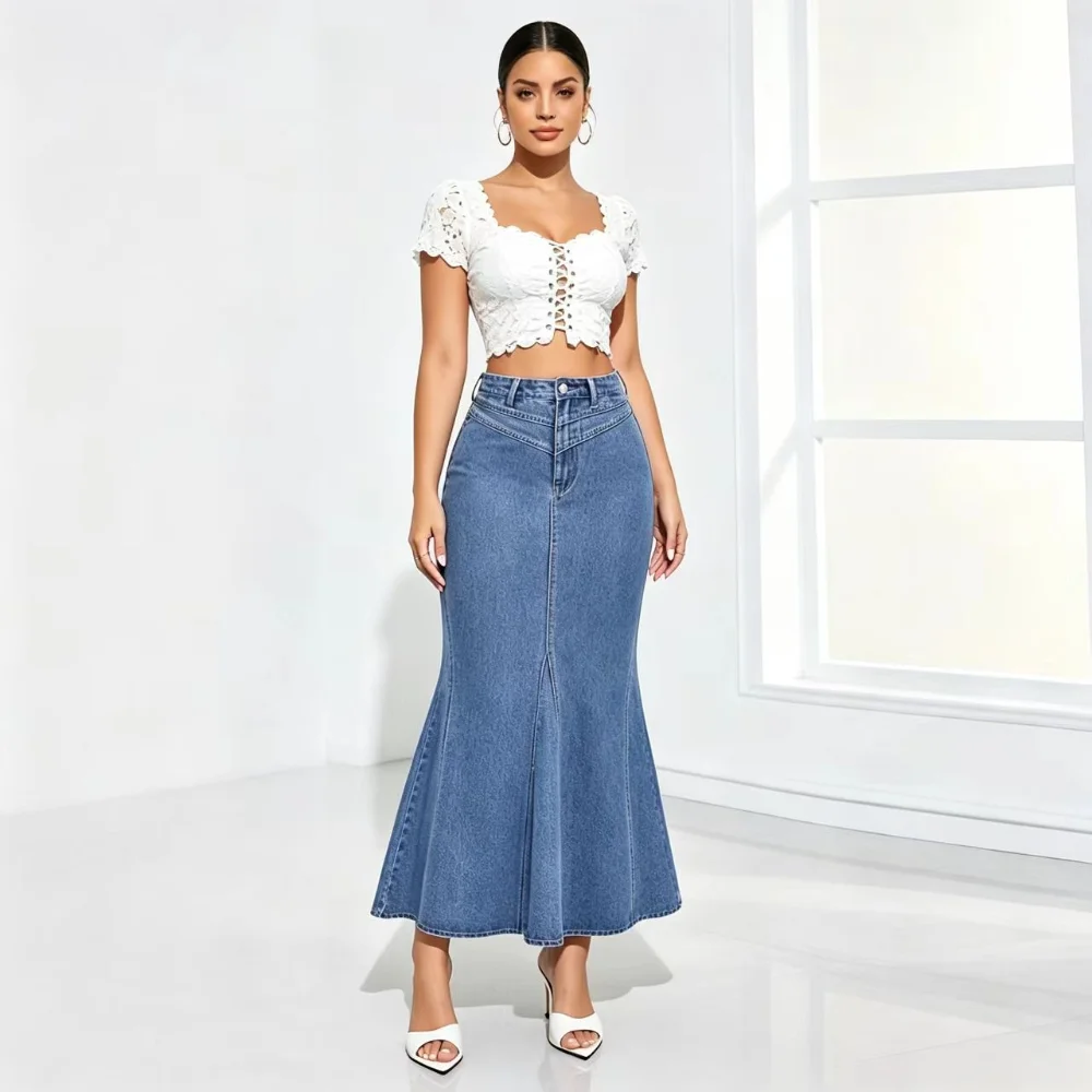 Women's New Fashion Joker High Waist Denim Skirt Joker Style Everyday Casual Denim Skirt. view 2