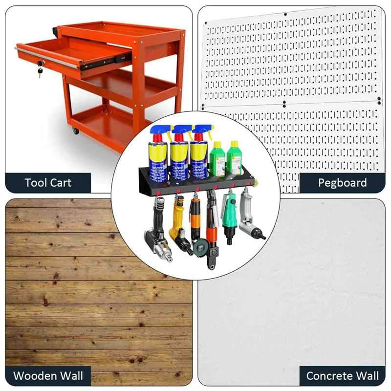 Pneumatic Tool Holder/Aerosol Rack Combo, Wall Mounted Spray Can Bottle Holder, Air Tool Organizer