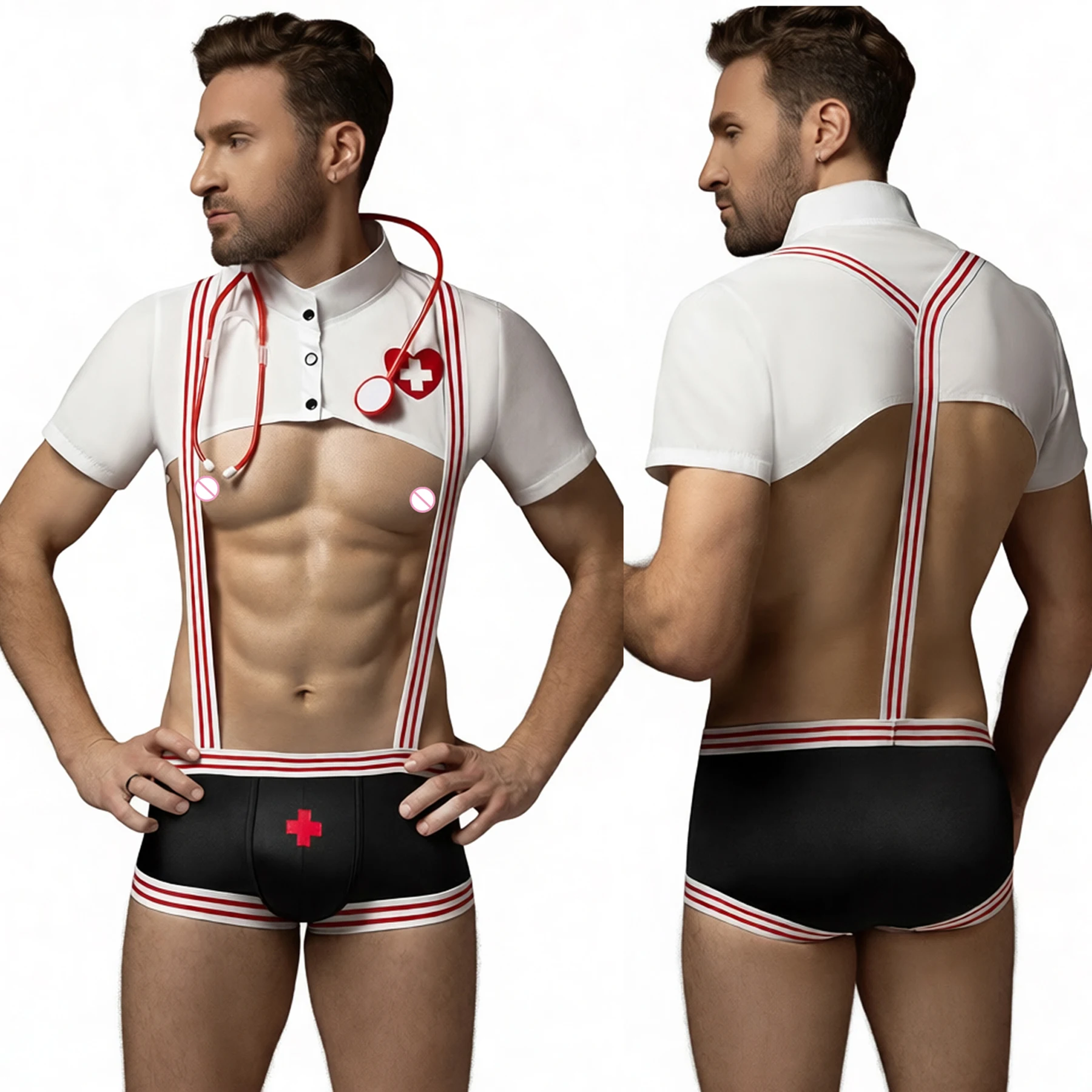 

Новый дизайн: Мужское нижнее белье с вырезами в стиле доктора для ролевых игр, костюмы для ночных клубов, косплей, наряды для гей-вечеринок.