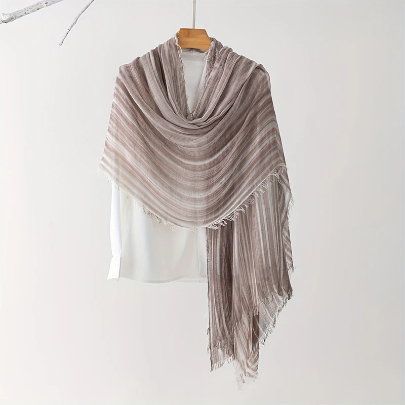 Gradient Striped Cotton Scarf Thin Breathable Soft Skin Friendly Shawl Elegant Style Sunscreen Short Beard Scarf For Women